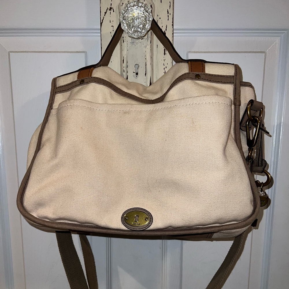 Fossil Vintage Canvas & Leather Messenger Crossbody Bag Shoulder/Crossbody Bag - Picture 2 of 11